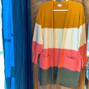 Color block long open cardigan